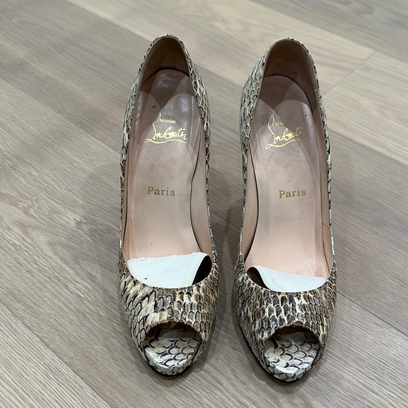 Christian Louboutin snakeskin embossed leather peep toe platform